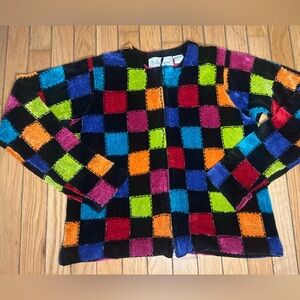 vintage belle pointe Zip Cardigan Sweater Size Small Retro Colorblock Beaded 80’